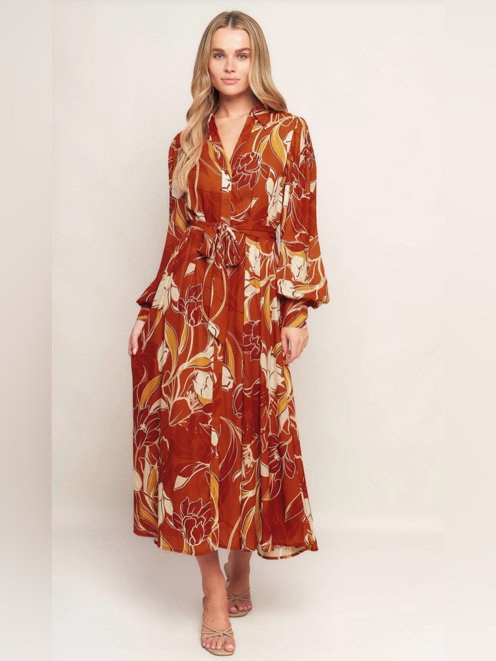Flying Tomato Blooming Radiance Button-Front Maxi / Midi Dress